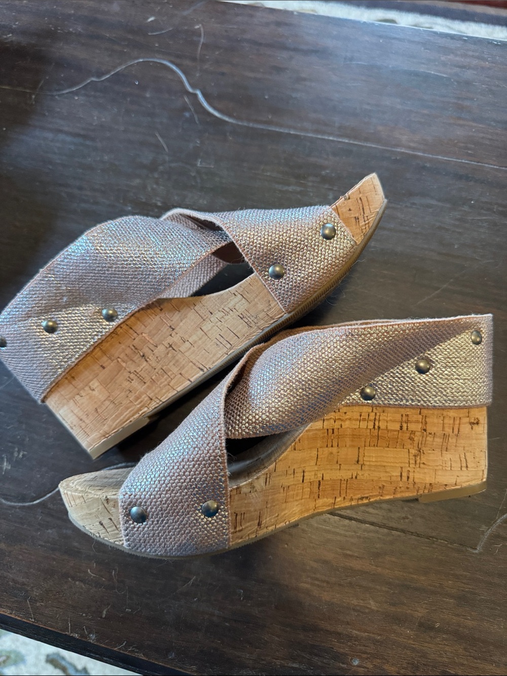 Women’s Lucky Brand Miller 2 Cork Platform Wedge Sandal 8 1/2 M in Rose Gold